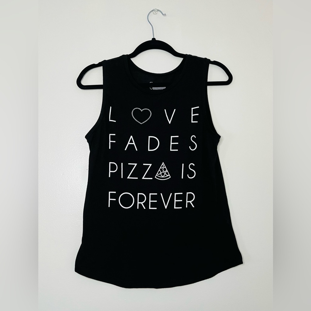 Freeze Love Fades Pizza Is Forever Black Tank Sz Med
